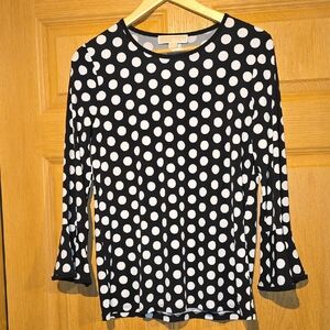 MICHAEL Michael Kors Black and White Polka Dot Long Sleeve Top